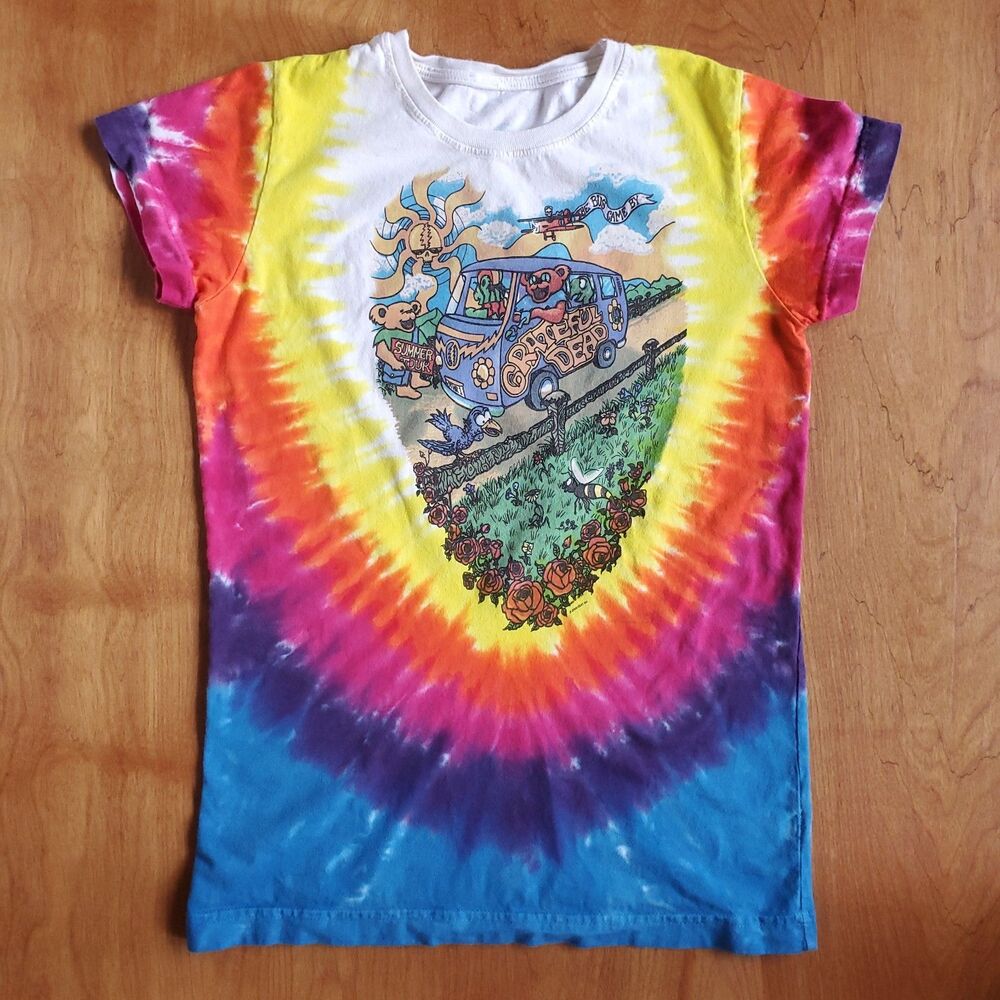 Grateful Dead T Shirt Girls M Summer Tour Bus Tie Dye Liquid Blue Modern Tee